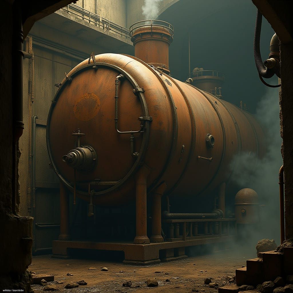 Vintage Industrial Boiler in Warm, Golden Light
