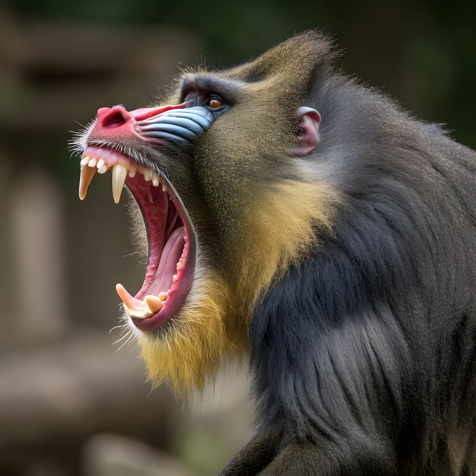 Showing the Canines of a Mandrill