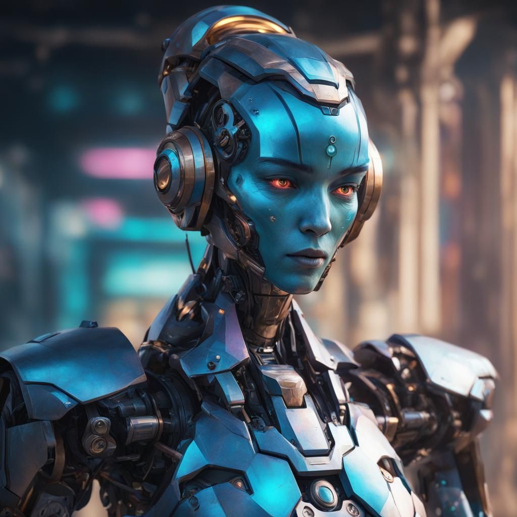 Sinister Robot Genie Portrait in Hyperdetailed Style