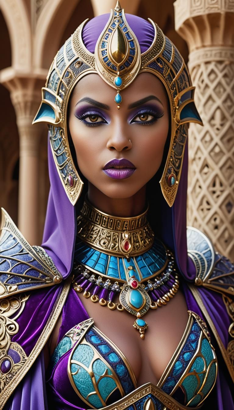 Egyptian Drow Female in Ornate Armor Portrait