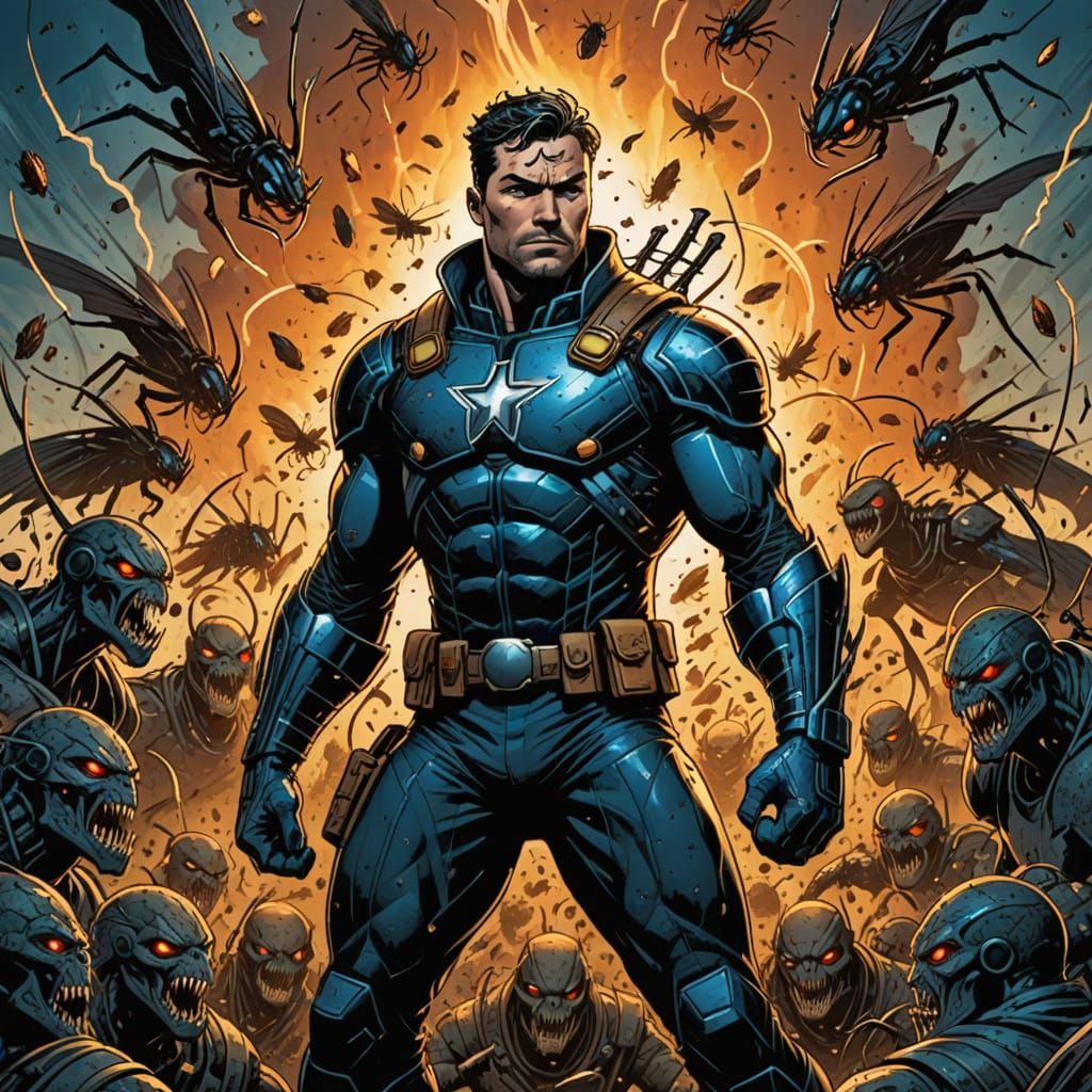 Heroic Stand Against Dark Locust Horde in Comic Book Art