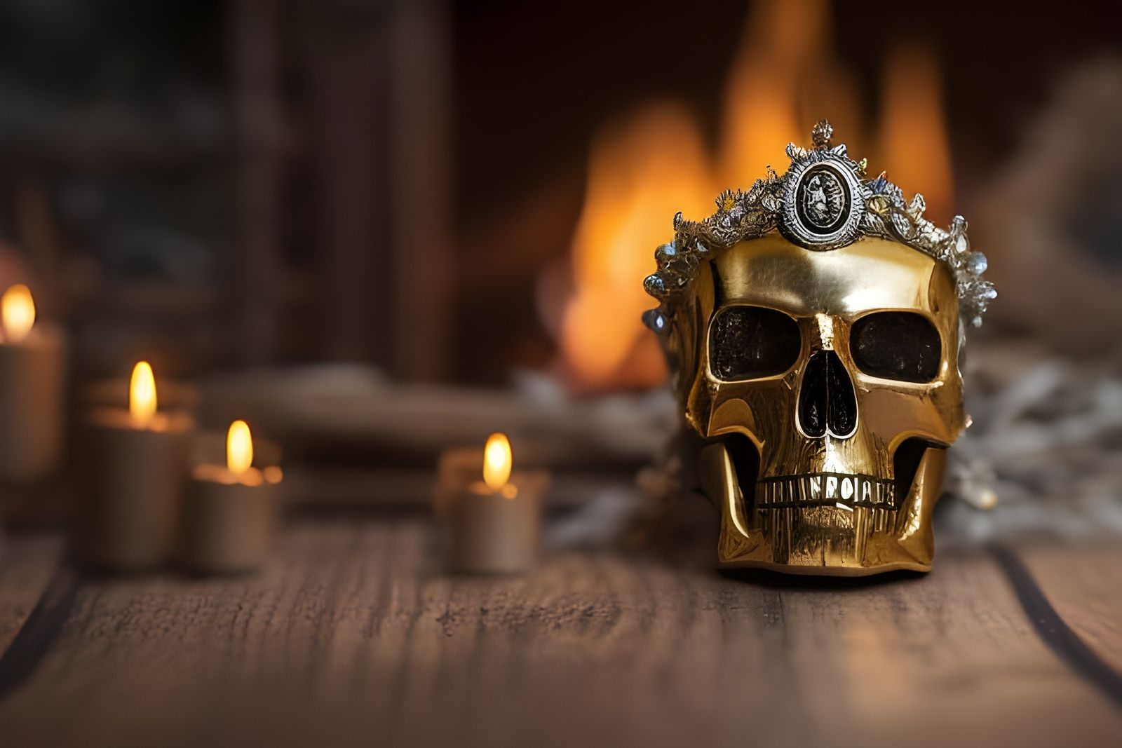 Crowned Silver Skull in Firelight: Hyperrealistic Digital Ar...