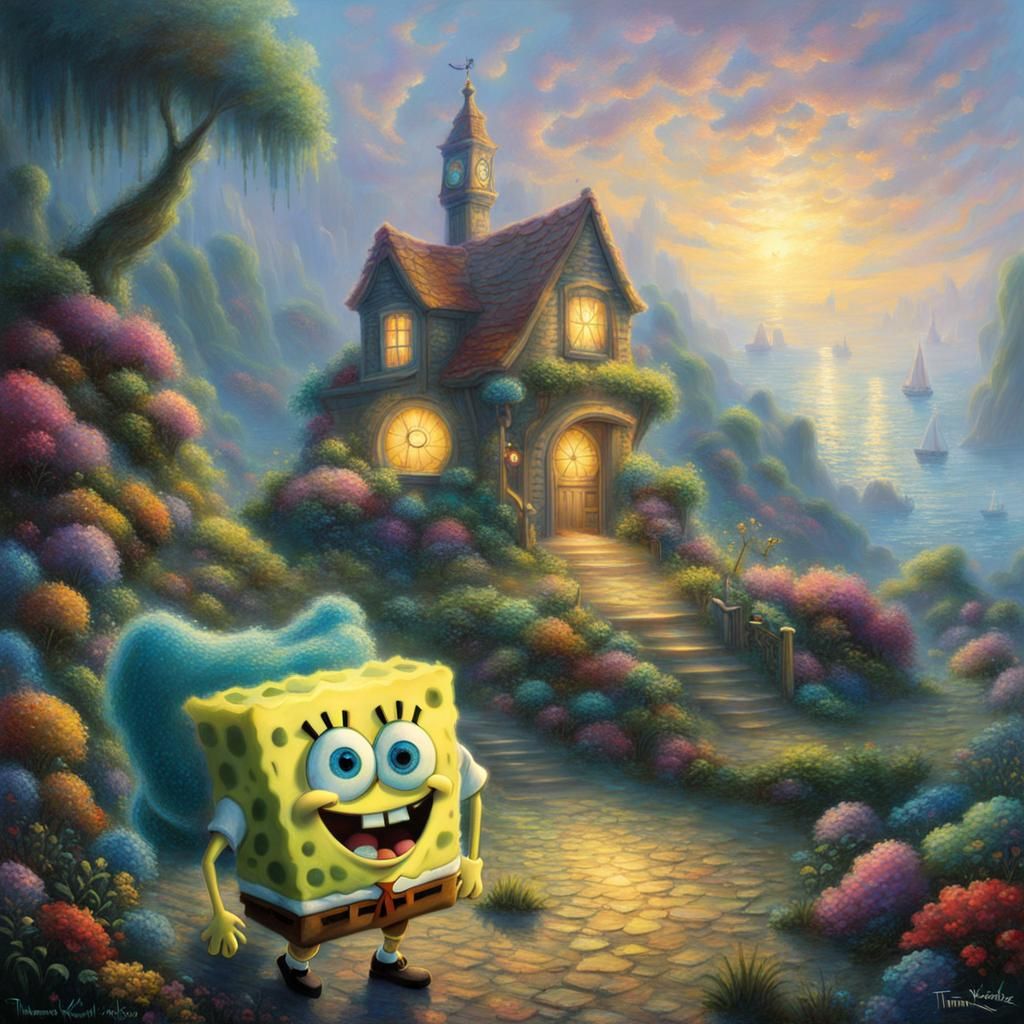 Surreal Cartoon Characters Embrace in Dreamlike Fantasy