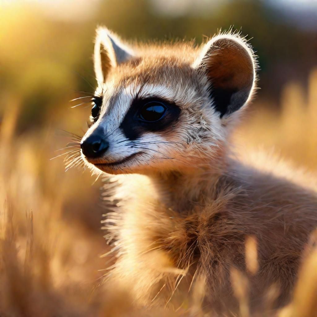 Curious Baby Suricata in Sunlit Savannah