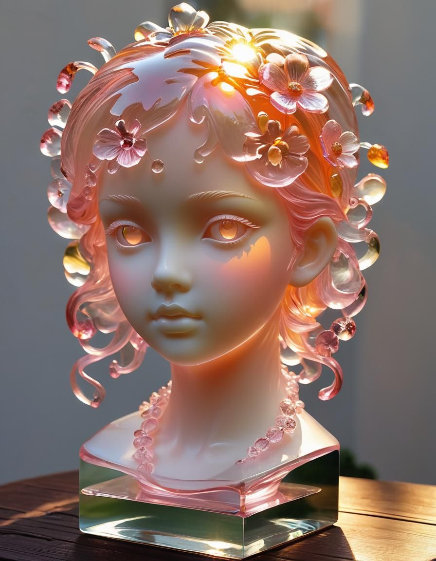 Translucent Glass Sculpture of a Girl's Head