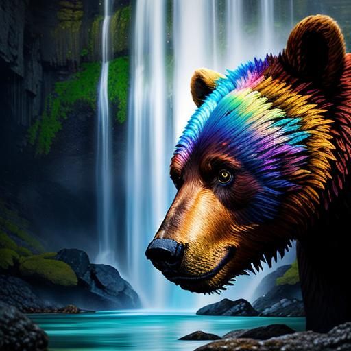 Waterfall Inside Bear Head in Double Exposure