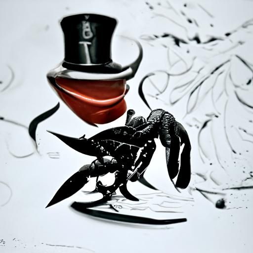 Lobster in Tuxedo: A Detailed Etching in Escher Style