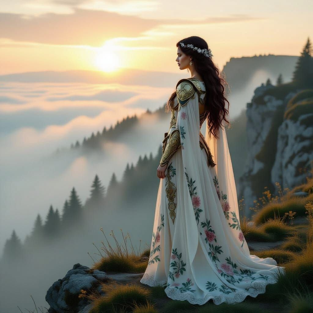 Valkyrie on Cliff Overlooking Enchanted Forest, Romanticism ...