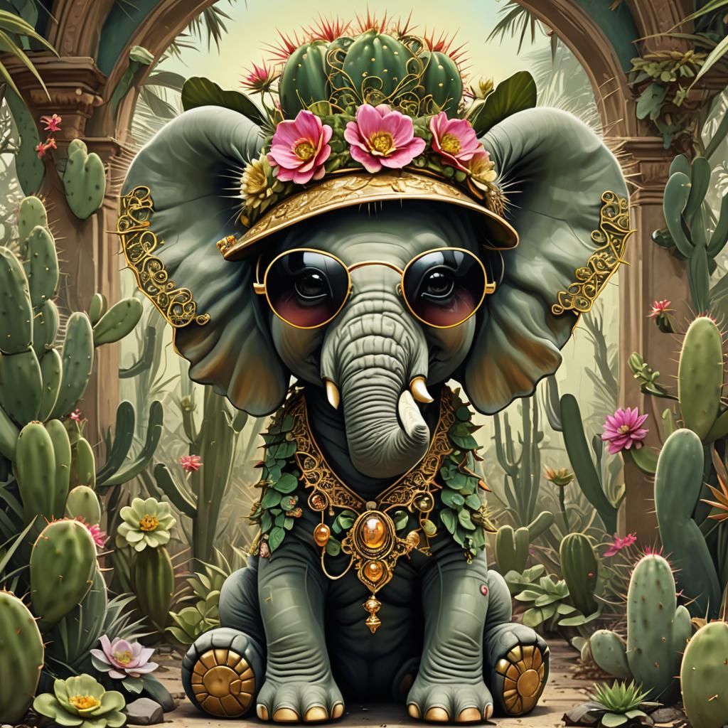 Elephant with Sunglasses and Angel in Fractal Art