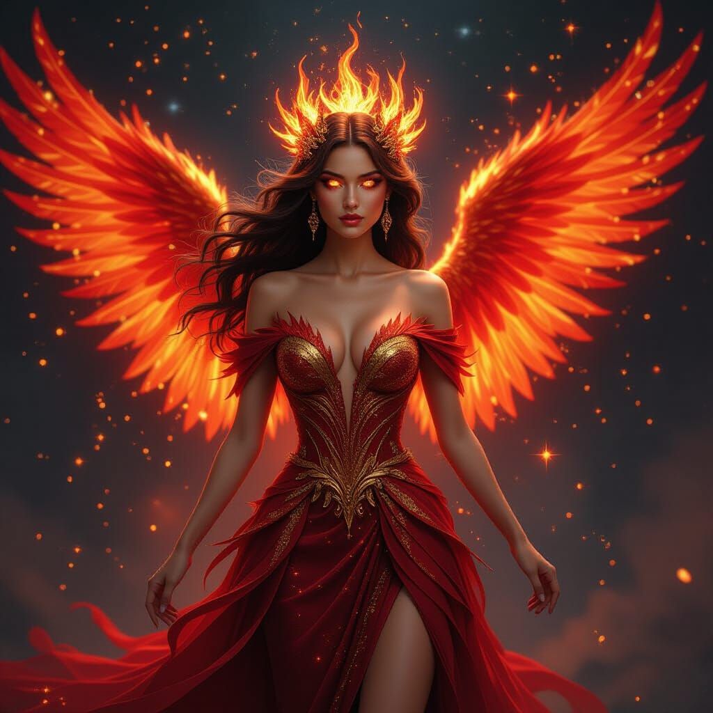 Phoenix Stardust Queen in Hyper-Realistic Fantasy Style