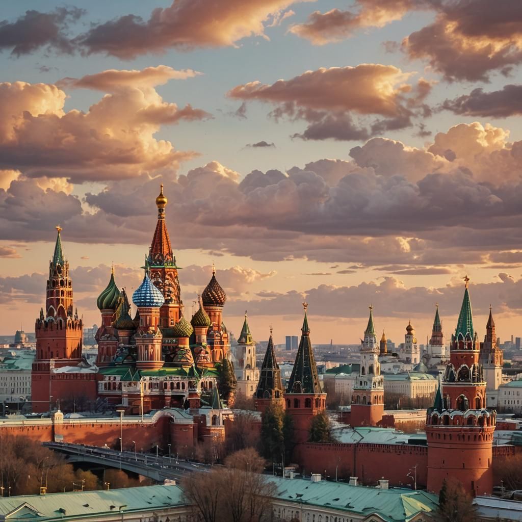 Majestic Moscow Cityscape in Vibrant Oil Painting Style