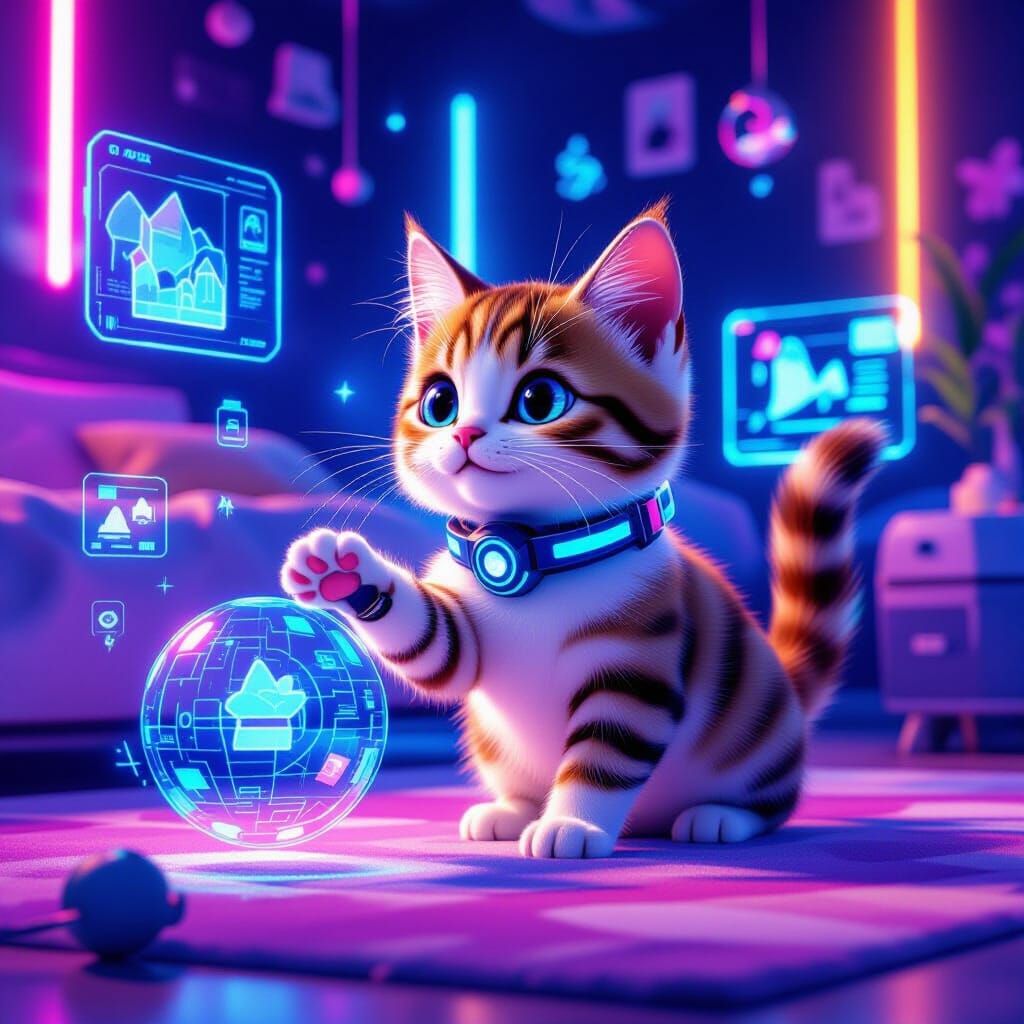 Futuristic Cat with Augmented Reality Toys