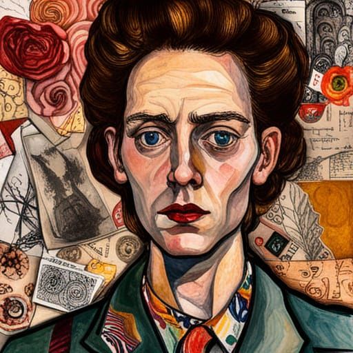 Girl in Park: Expressionist Collage Art