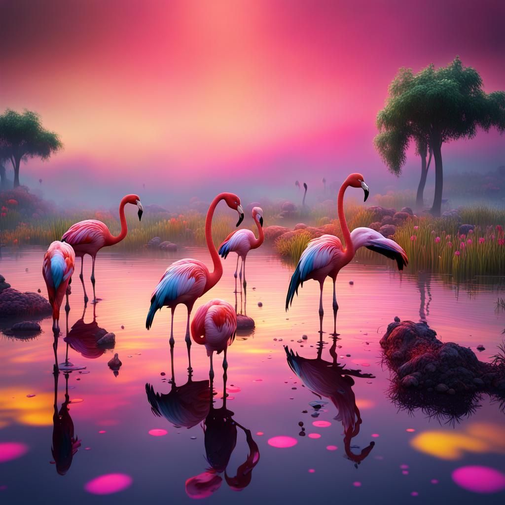 Ink Splatter Flamingos