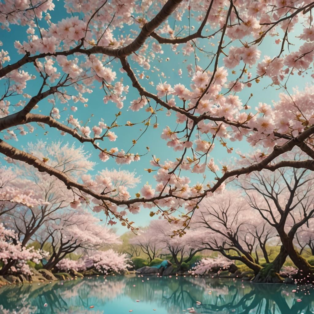 Dreamy Cherry Blossom Park in Matte Painting Style
