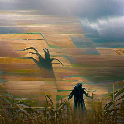 Sinister Scarecrow in Cornfield, Golden Age Illustration