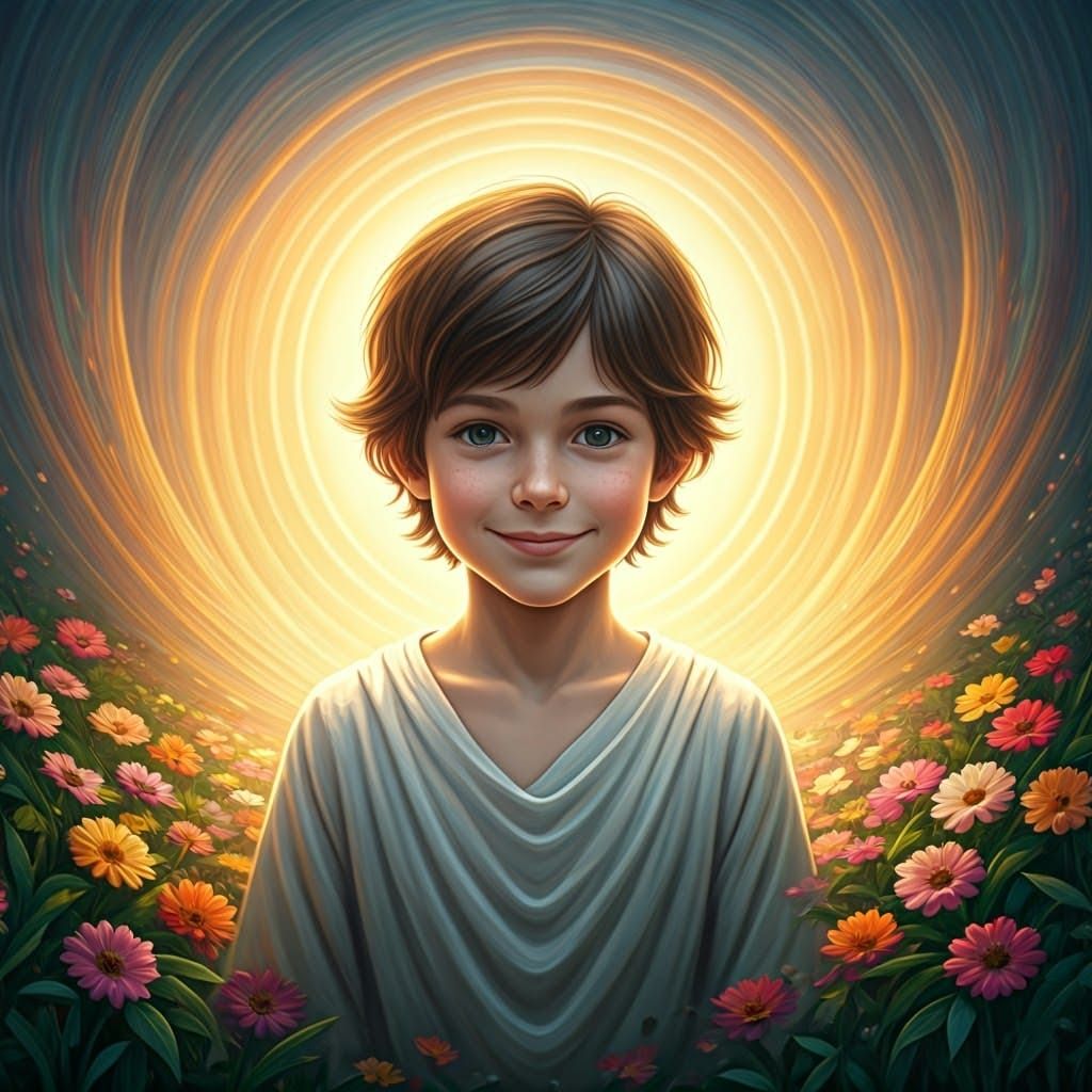 Radiant Boy Surrounded by Shimmering Aura