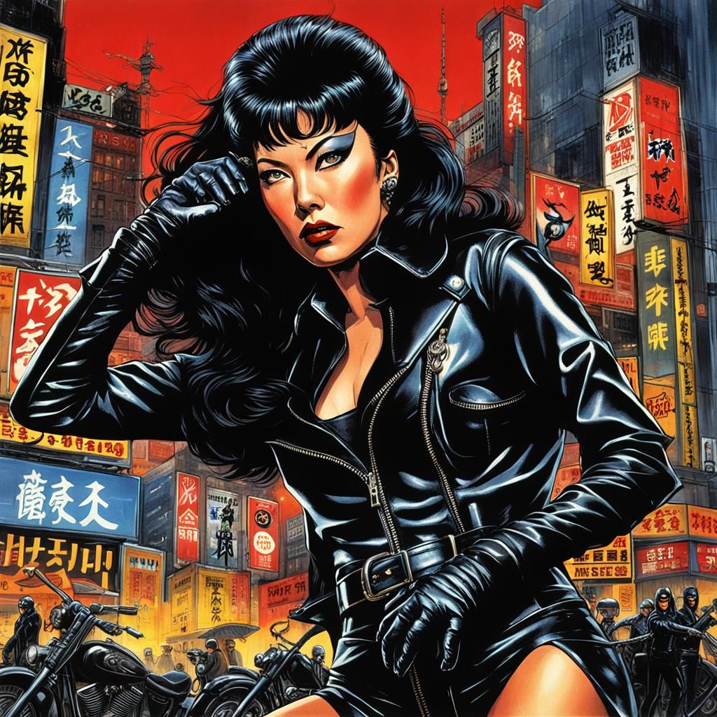 Leather Fashion Magazine Cover: Tura Satana in Tokyo