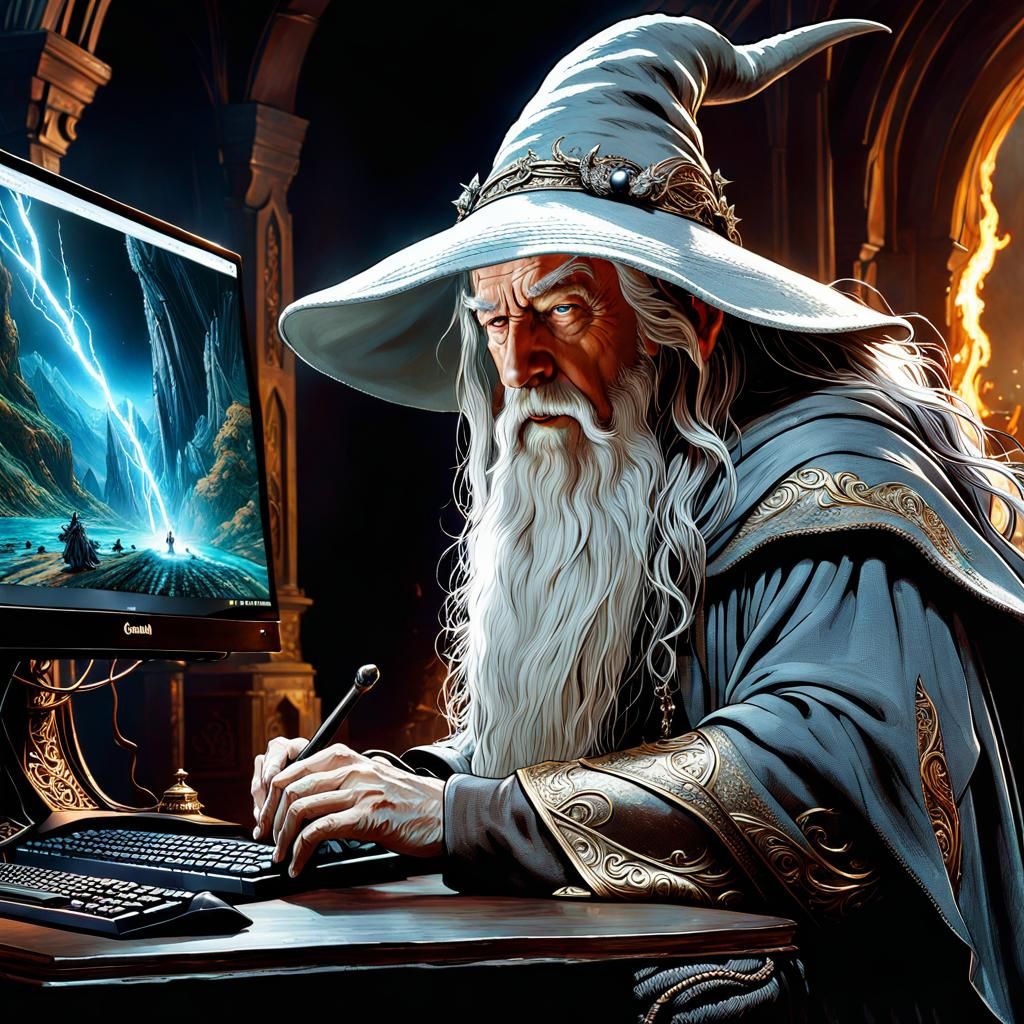 Gandalf Plays PC Game: Detailed Fantasy Artwork