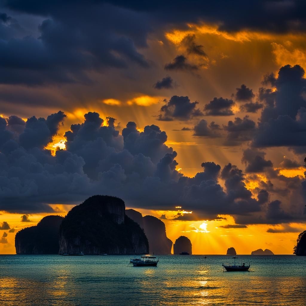 Sunset Over Koh Phi Phi Beach Panorama