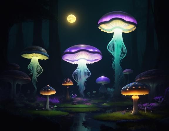 Jellyfish in Toadstool Forest, Beatrix Potter Style