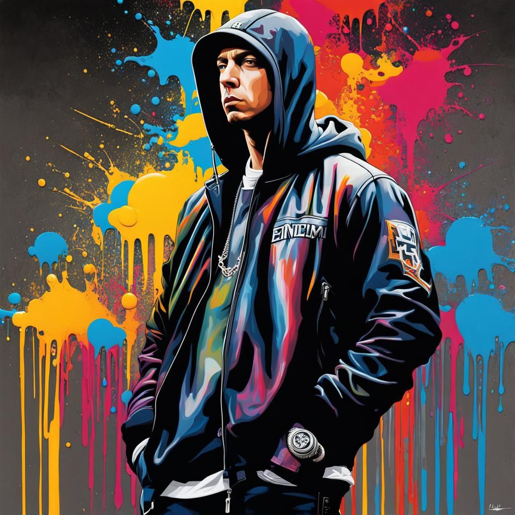 Eminem Graffiti Art in Polychromatic Street Style