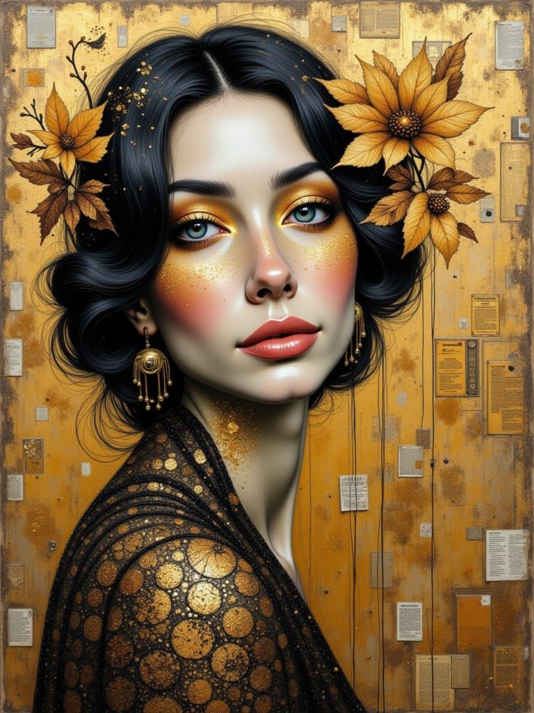 Wondrous Woman Portrait in Newspaper Collage Style