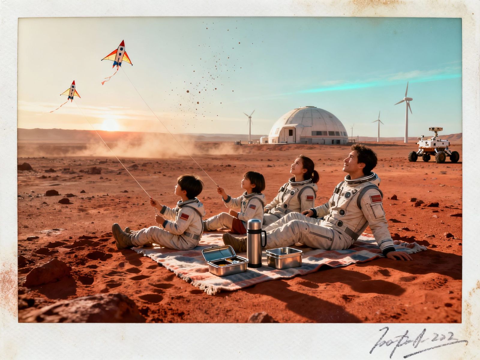 Mars Family Picnic Aboard a Vintage Polaroid