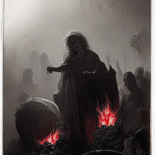 Infernal Fireballs in Horror Engraving Style