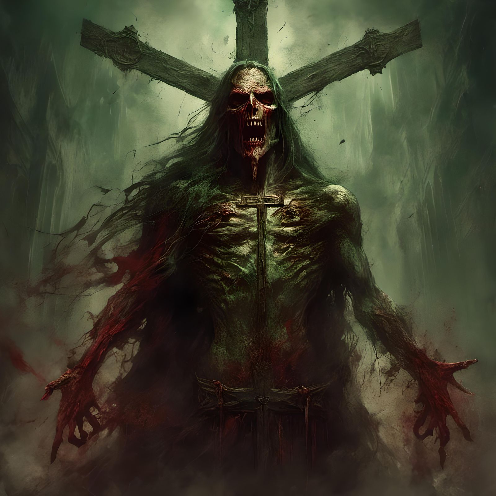 Bloody Janus-Faced Demon in Mystic Fog