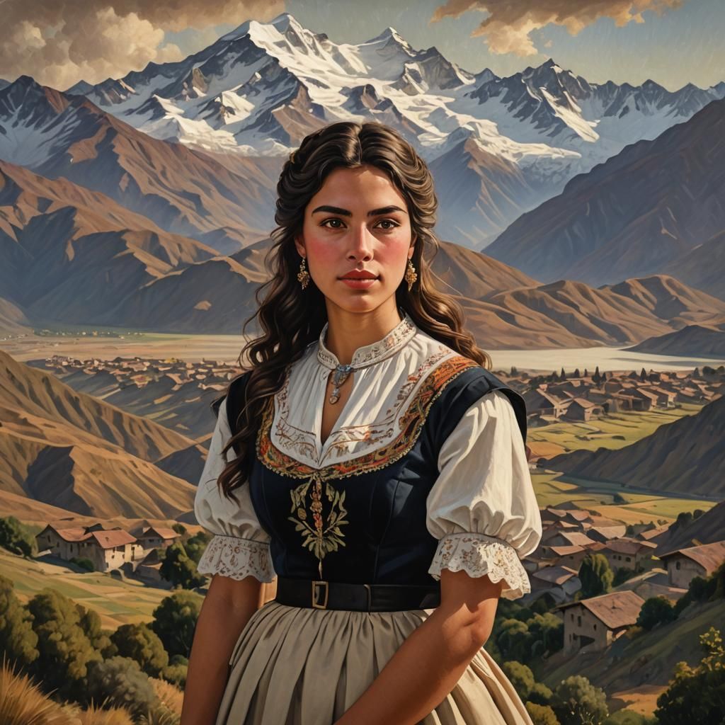 Portrait of Chilean Woman in Traditional Dress, Realism Styl...