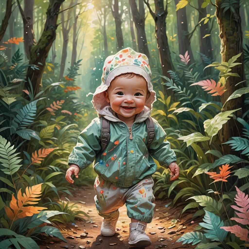 Enchanting Baby in Magical Forest Illustration
