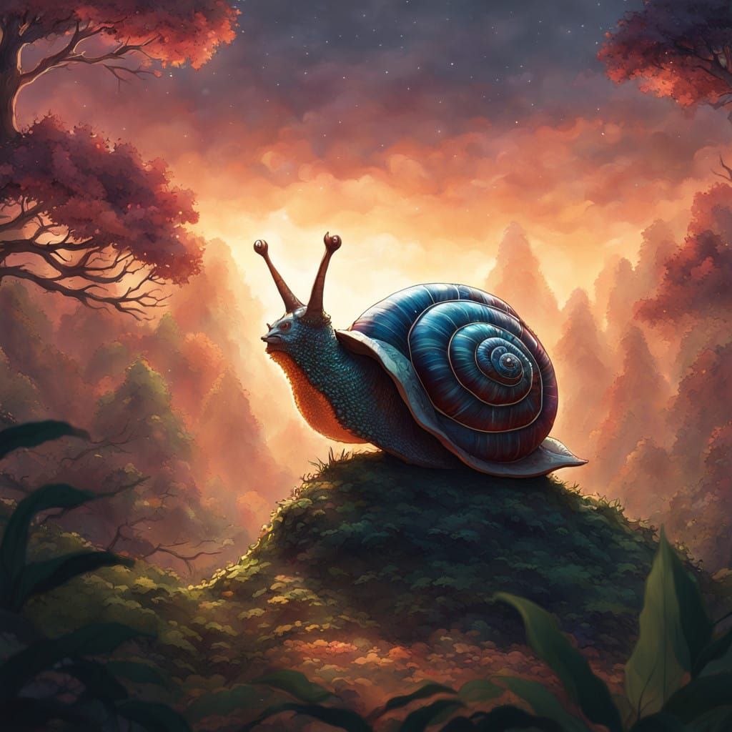 Strong Male Snail in Vibrant Forest Landscape