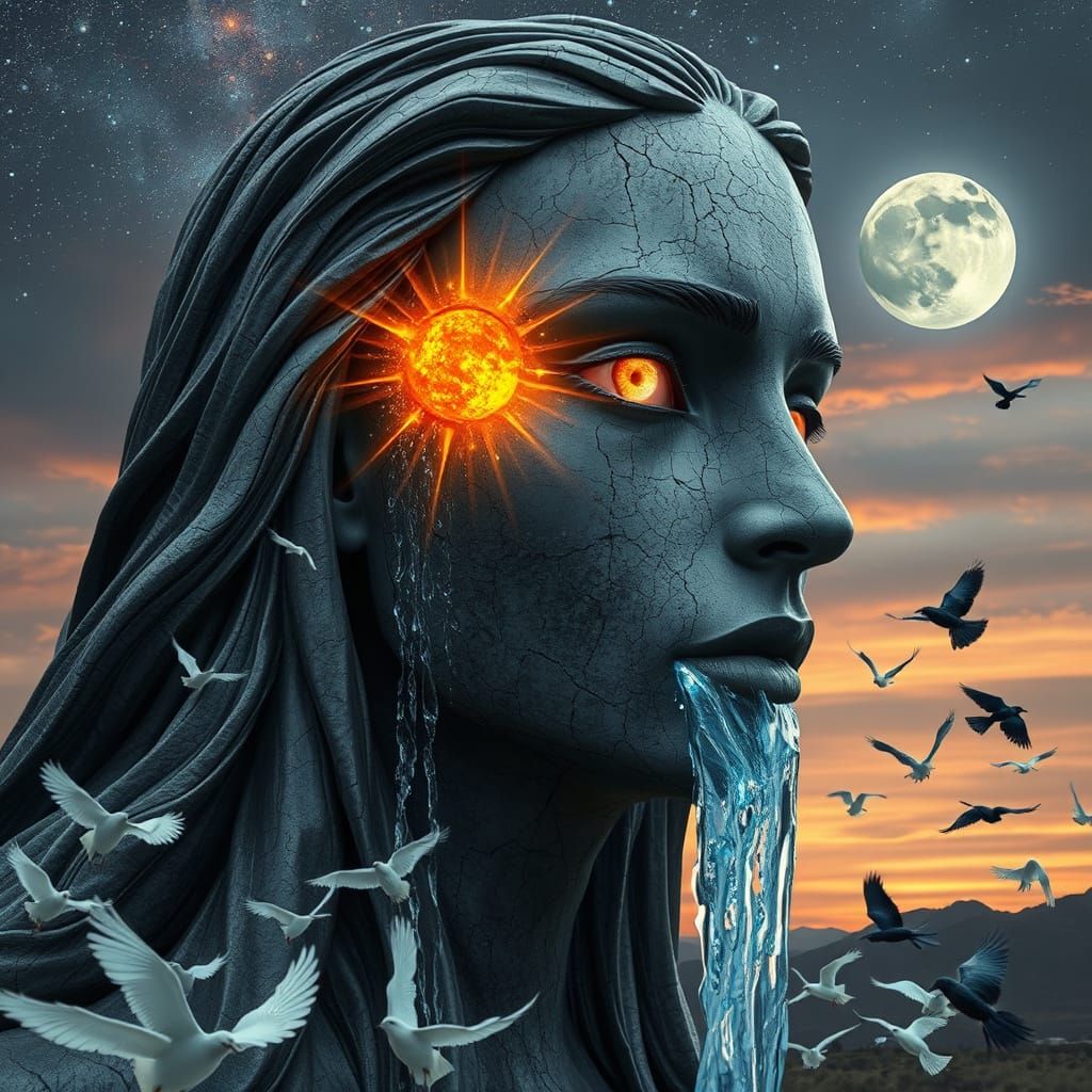 Surreal Cosmic Landscape with Celestial and Terrestrial Elem...