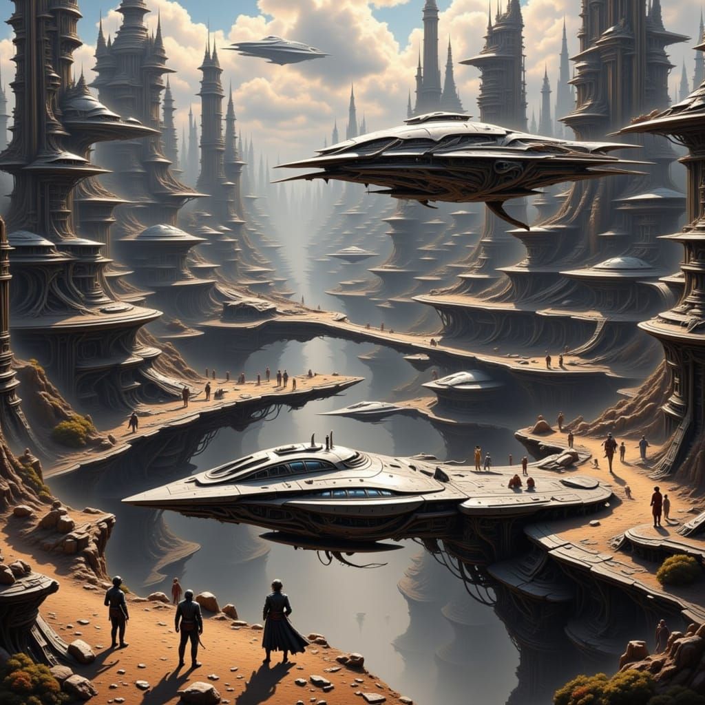 Sci-Fi Cityscape with Flying Cars