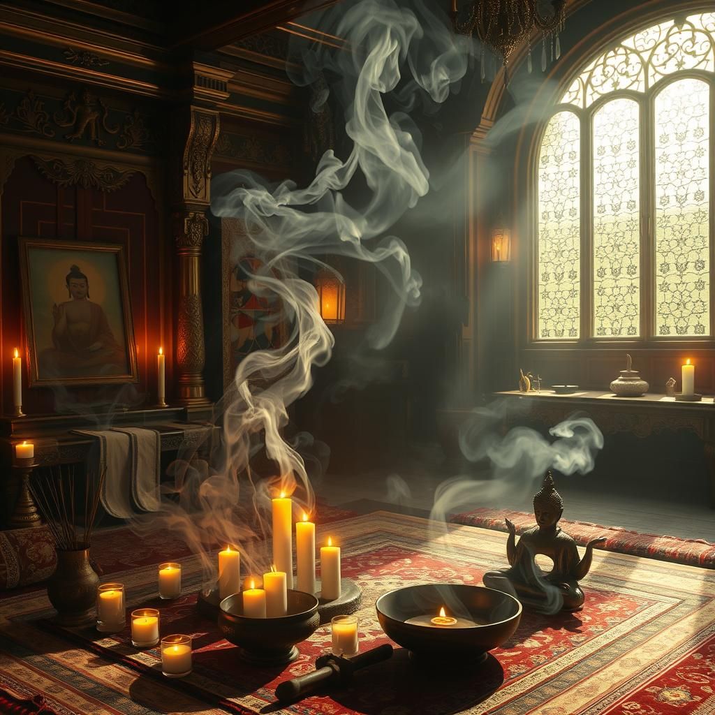 Mystical Studio with Swirling Incense Smoke
