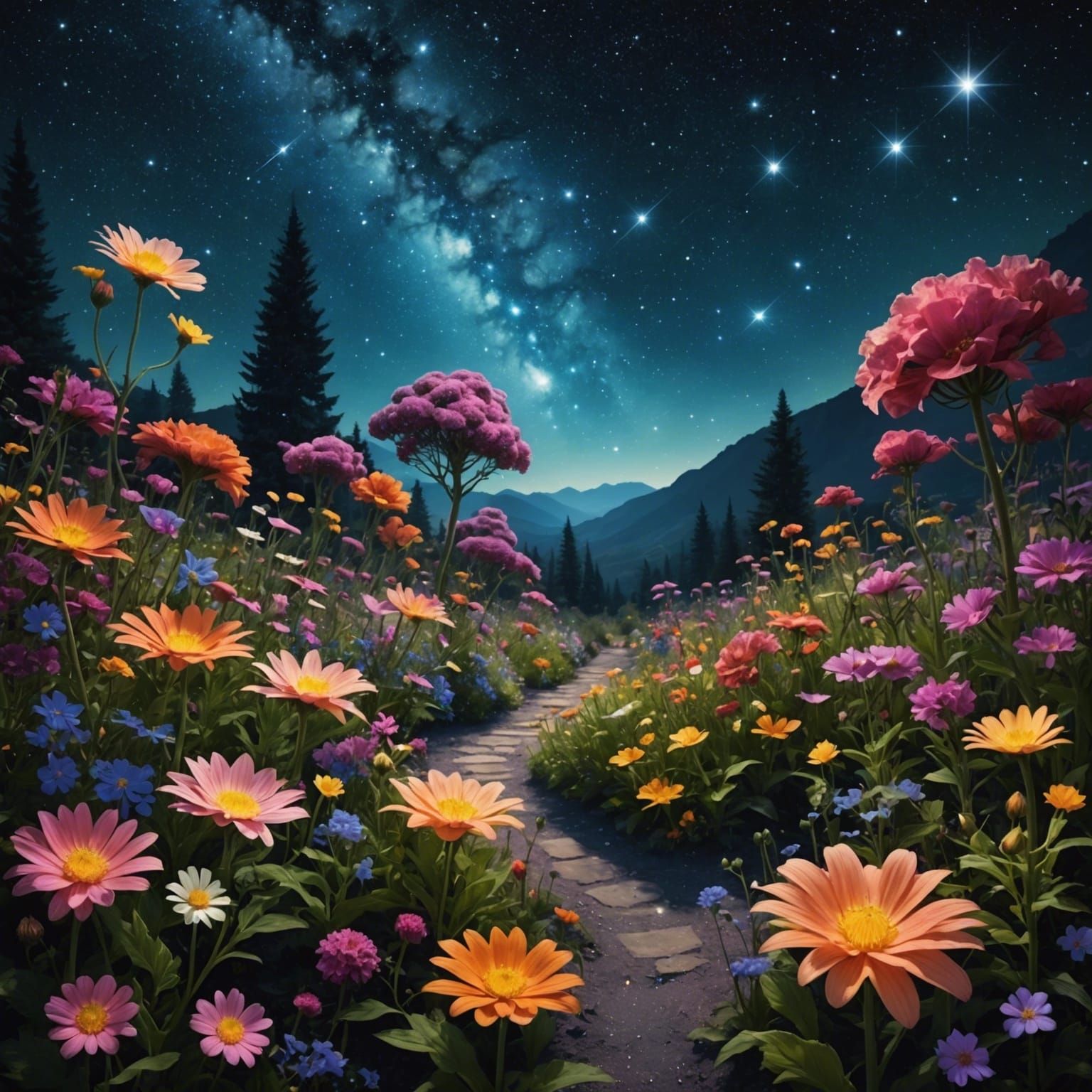 Celestial Stardust Garden Under Galaxy Light