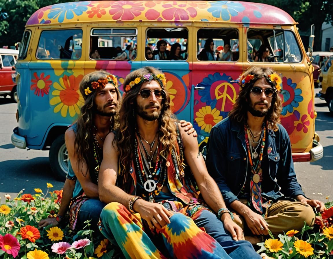 Hippies at Woodstock: Flower Power Digital Art