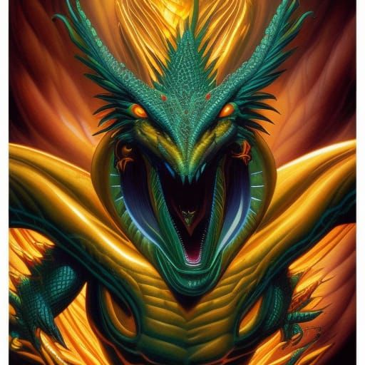 Golden Ultra Dragon in Comic Book Art Style