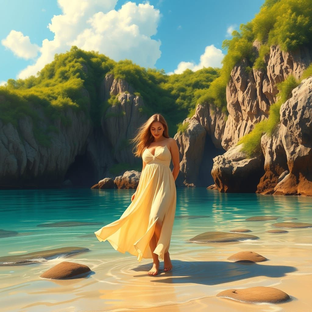 Serene Beach Scene in the Style of Thomas Kinkade