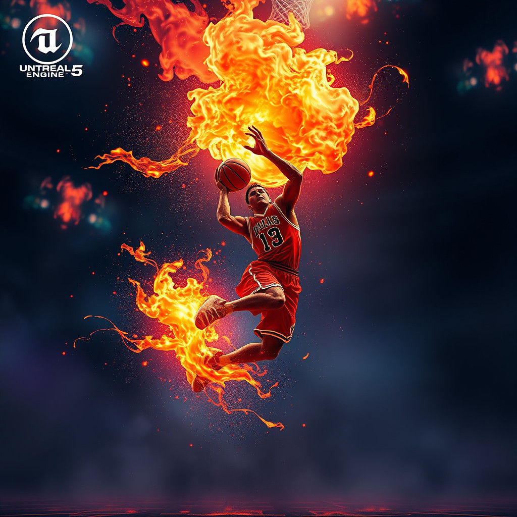 Flaming Basketball in Detailed Digital Painting