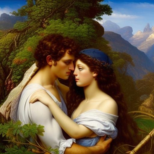 Couple Hiking in Pre-Raphaelite Style