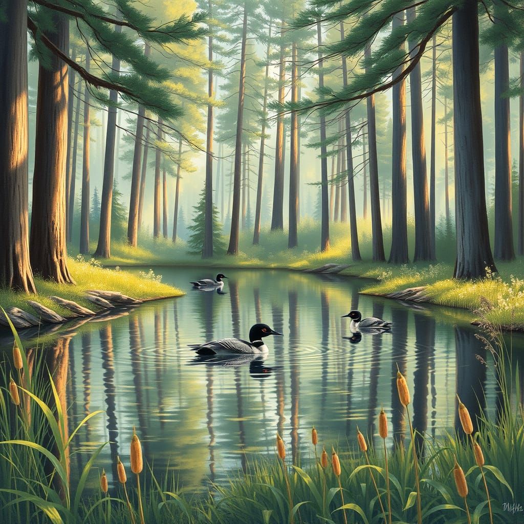 Serene Northern Woods Pond in Vibrant Summer Colors