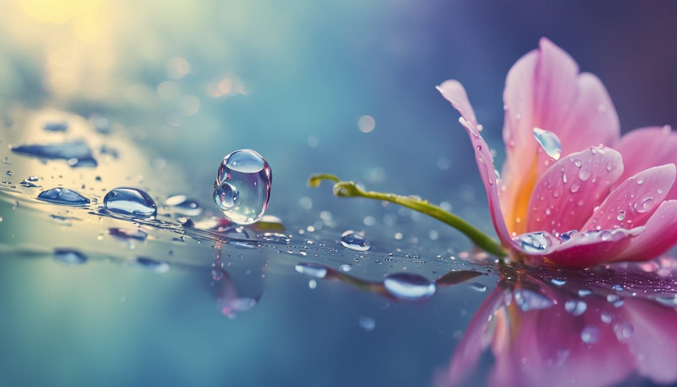 Raindrop Reflecting Miniature World in Pastel Colors