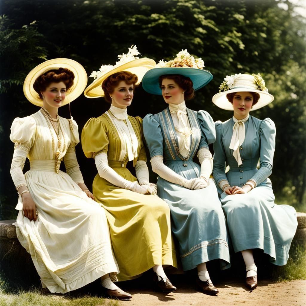 Edwardian Women in Summer Park: A Nostalgic Scene
