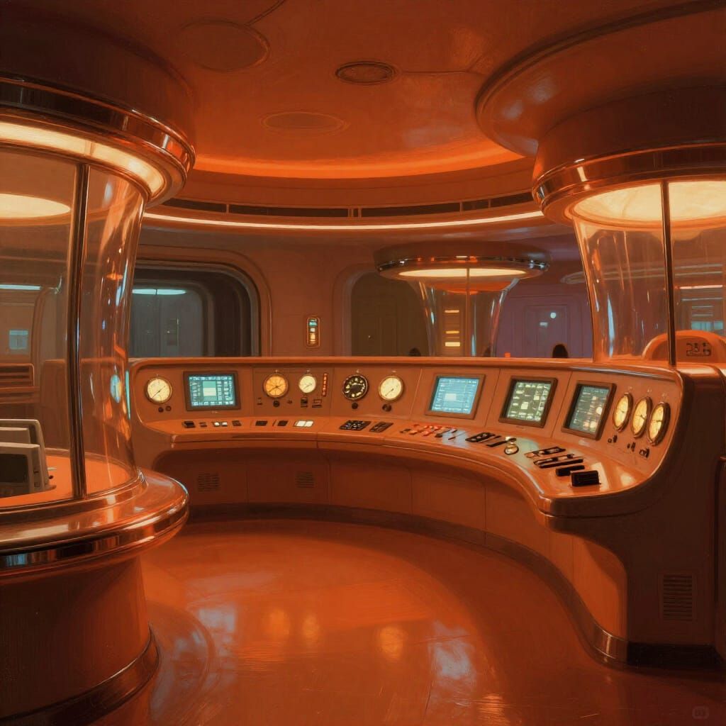 Retro-Futurist Command Center with Orange Glow