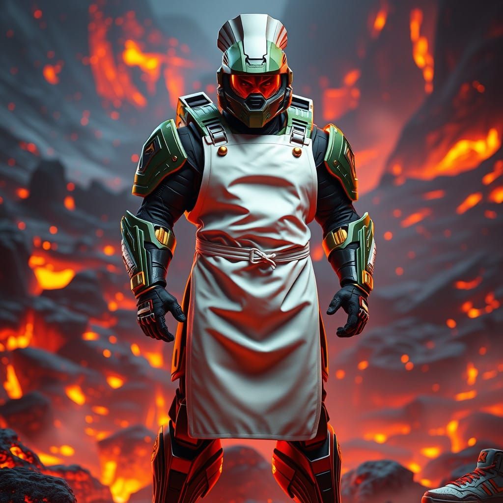 Master Chef in Epic Lava Battle, Inspired by Ian McQue