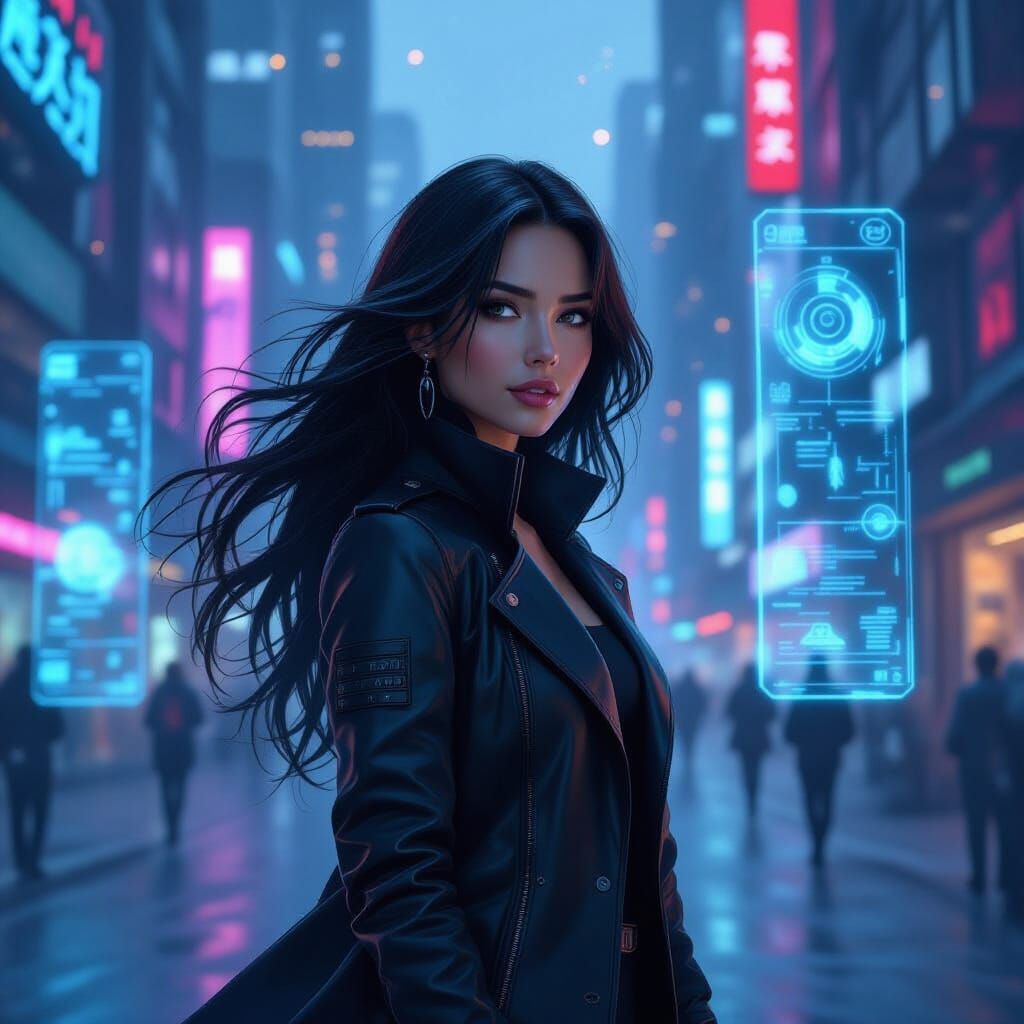 Cortana Reimagined in Cyberpunk Style