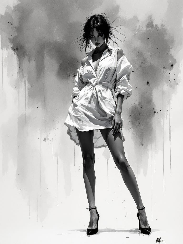 Ethereal Figure Study in Ink Wash Style