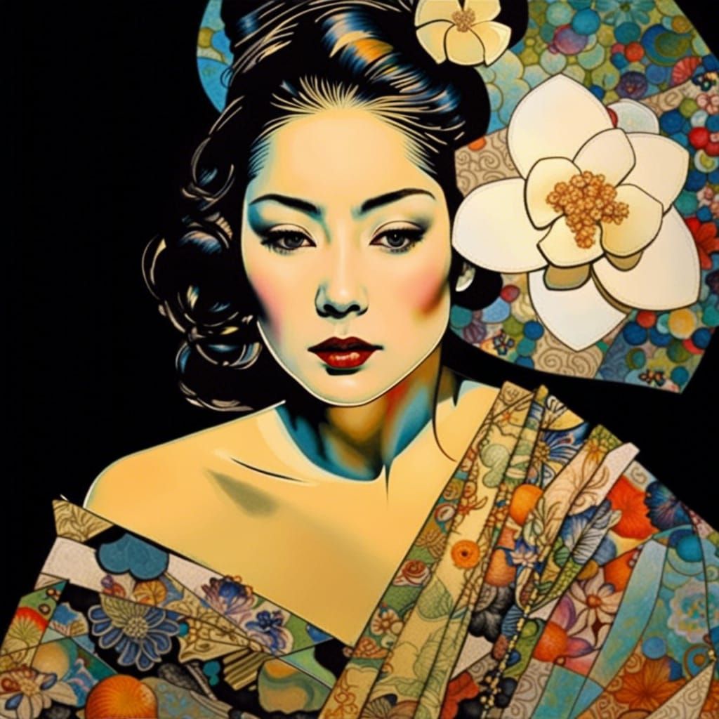 Geisha with Gardenia: Expressionist Pop Art Portrait